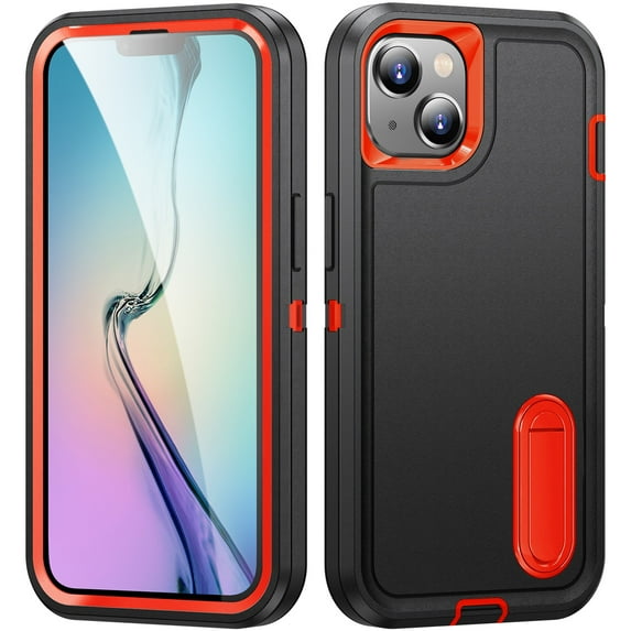 JTCASES Compatible with iPhone 15 Plus Case Heavy Duty Protective Rugged Phone Case, Full Body Anti-dust Shockproof Drop Proof Armor Durable Cover Case for iPhone 15 Plus 6.7 inch, Black/Orange