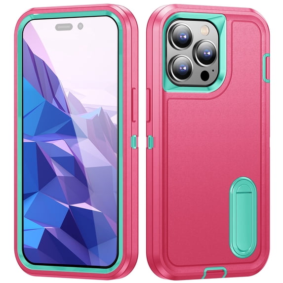 JTCASES Compatible with iPhone 15 Pro Case Heavy Duty Protective Rugged Phone Case, Full Body Anti-dust Shockproof Drop Proof Armor Durable Cover Case for iPhone 15 Pro 6.1 inch, Rose/Mint