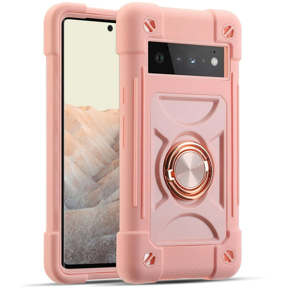 JTCASES for Google Pixel 6 Pro Case, Heavy Duty Protection Hybird PC Silicone 360° Rotating Ring Bracet Magnetic Car Mount Fully Coverage Slim Non-Slip for Google Pixel 6 Pro, Rosegold