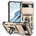 thumbnail image 1 of JTCASES for Google Pixel 8 Pro Case, Heavy Duty Protection Magnetic Car Mount Rotating Stand [Slide Camera Window] Rugged Shockproof Anti-fall Shell for Google Pixel 8 Pro, Gold, 1 of 8