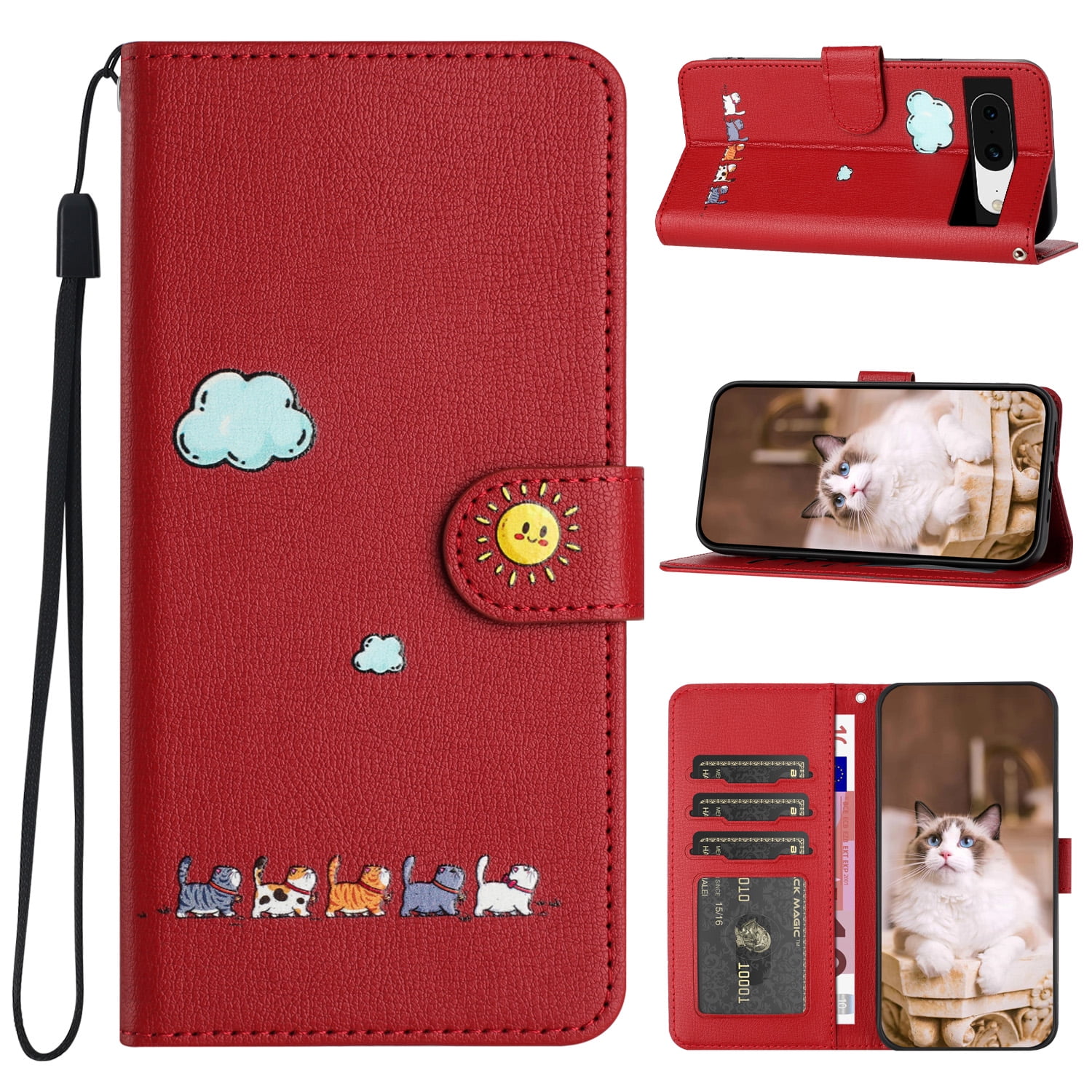 JTCASES for Google Pixel 8 Wallet Case, Lovely Cat Pattern PU Leather