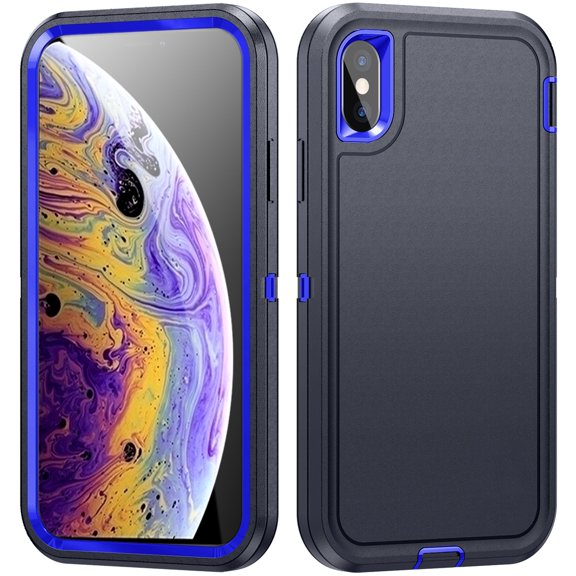 JTCASES for IPhone XR Case, Shockproof Anti-drop PC Frame Anti-slip Strip Silicone Back Shell Rugged Anti-scratch for IPhone XR (6.1" 2018) - Black+Blue