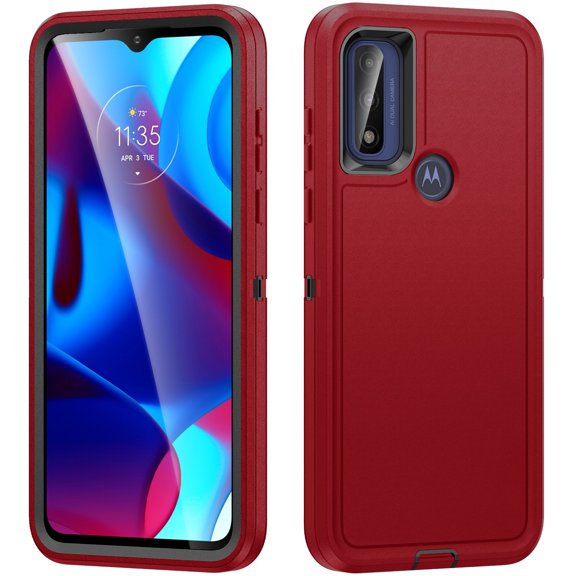 JTCASES for Motorola Moto G Pure Case, Shockproof Anti-drop PC Frame Anti-slip Strip Silicone Back Shell Rugged Anti-scratch for Motorola Moto G Pure (6.5") - Red