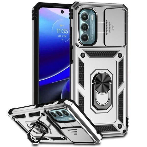 JTCASES for Motorola Moto G Stylus 2022 Case, Heavy Duty Protection Magnetic Car Mount Rotating Stand [Slide Camera Window] Rugged Shockproof Anti-fall Shell, Silver