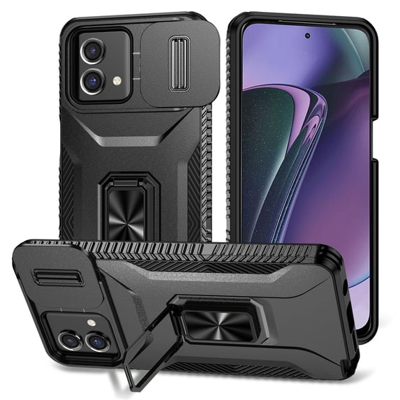 JTCASES for Motorola Moto G Stylus 5G 2023 Case, Slide Window + Adjustable Ring Kickstand + Magnetic Car Mount Drop Protection Anti-slip Shockproof Bumper Rugged Shell, Black