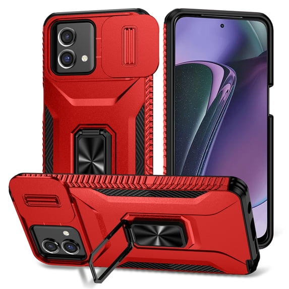 JTCASES for Motorola Moto G Stylus 5G 2023 Case, Slide Window + Adjustable Ring Kickstand + Magnetic Car Mount Drop Protection Anti-slip Shockproof Bumper Rugged Shell, Red