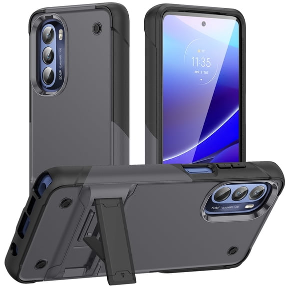 JTCASES for Motorola Moto Stylus 5G (2022) Case, Foldable Kickstand Heavy Duty Protective Rugged Hybird Anti-slip Shockproof/Drop Resistant PC TPU Shell, Gray