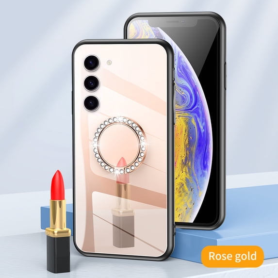 JTCASES for Samsung Galaxy A14 5G Case, Glitter Diamond Ring Kickstand Mirror Backplane Make-up Women Girls Bling Luxury Phone Stand Cover Shockproof Anti-fall, Rosegold