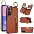 thumbnail image 1 of JTCASES for Samsung Galaxy A14 5G Case, PU Leather Lychee Pattern Zipper Purse Finger Ring Buckle Card Slots Stand Shell for A14 5G Wear-resistant Shockproof Wallet Cover, Brown, 1 of 8