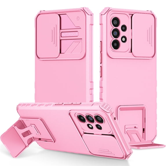 JTCASES for Samsung Galaxy A23 Case, Sliding Camera Cover & Foldable Kickstand Shockproof Corners Anti-fall Rugged Anti-slip PC TPU Heavy Duty Protective Hybitd Shell - Pink