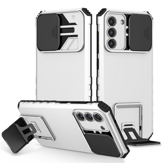 JTCASES for Samsung Galaxy A24 Case, Sliding Camera Cover & Foldable Kickstand Shockproof Corners Anti-fall Rugged Anti-slip PC TPU Heavy Duty Protective Hybitd Shell - White