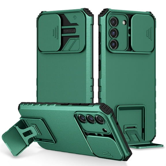 JTCASES for Samsung Galaxy A24 Case, Sliding Camera Cover & Foldable Kickstand Shockproof Corners Anti-fall Rugged Anti-slip PC TPU Heavy Duty Protective Hybitd Shell - Darkgreen