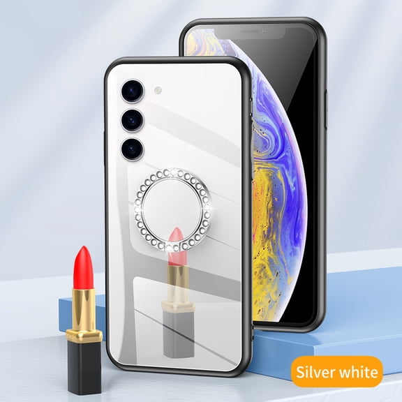 JTCASES for Samsung Galaxy A25 Case, Glitter Diamond  Ring Kickstand Mirror Backplane Make-up Women Girls Bling Luxury Phone Stand Cover Shockproof Anti-fall, Silver