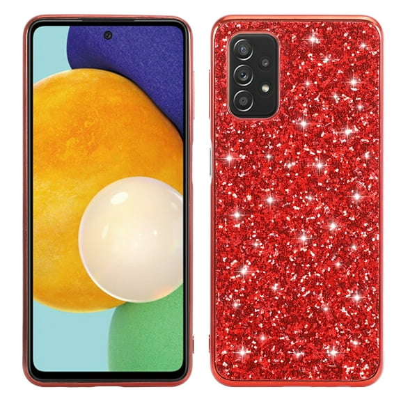 JTCASES for Samsung Galaxy A32 5G Case, Glitter Bling Backplane Soft Silicone for Girls Women Shockproof Anti-Slip Protective Cover Compatible with Samsung Galaxy A32 5G, Red