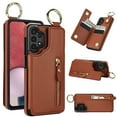 thumbnail image 1 of JTCASES for Samsung Galaxy A52 5G Case, PU Leather Lychee Pattern Zipper Purse Finger Ring Buckle Card Slots Stand Shell for A52 5G Wear-resistant Shockproof Wallet Cover, Brown, 1 of 8