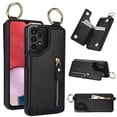 thumbnail image 1 of JTCASES for Samsung Galaxy A52 5G Case, PU Leather Lychee Pattern Zipper Purse Finger Ring Buckle Card Slots Stand Shell for A52 5G Wear-resistant Shockproof Wallet Cover, Black, 1 of 8