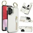 thumbnail image 1 of JTCASES for Samsung Galaxy A52 5G Case, PU Leather Lychee Pattern Zipper Purse Finger Ring Buckle Card Slots Stand Shell for A52 5G Wear-resistant Shockproof Wallet Cover, White, 1 of 8