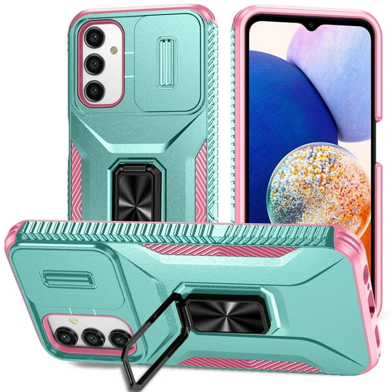 JTCASES for Samsung Galaxy A55 Case, Slide Window + Adjustable Ring Kickstand + Magnetic Car Mount Drop Protection Anti-slip Shockproof Bumper Rugged Shell, Green