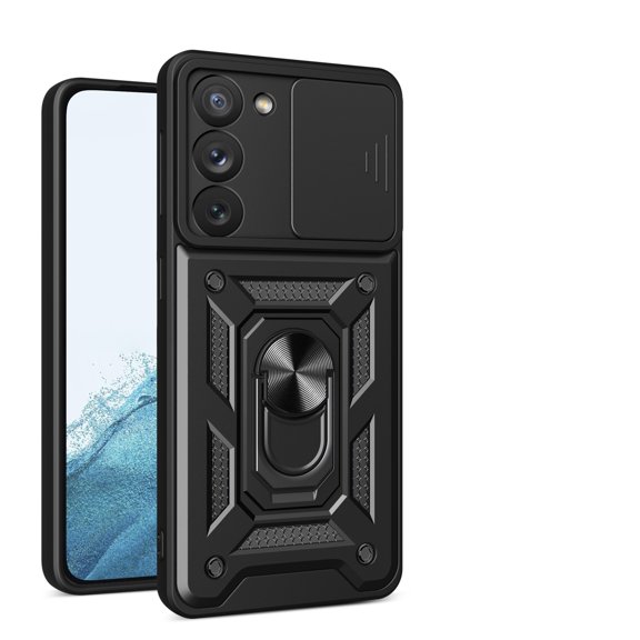 JTCASES for Samsung Galaxy S20 FE Case with Sliding Lens Window Magnetic Car Mount Rotating Kickstand Hybird 3-layer Non-slipping Military-grade Protection Shell, Black
