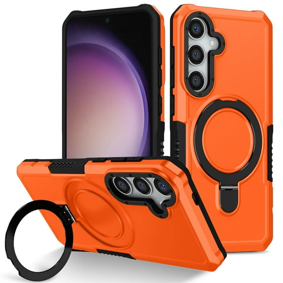 JTCASES for Samsung Galaxy S21 Case, Lens Protective Frame Foldable Rotating Bracket 2-layer Anti-fall Shockproof Anti-scratch Rugged Shell for Samsung Galaxy S21, Orange