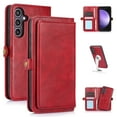thumbnail image 1 of JTCASES for Samsung Galaxy S21 FE Wallet Case, Detachable Back Magnetic Closure 2-in-1 Shockproof Purse Cover with Card Slots, Faux PU Leather Flip Stand Wristlet Strap Shockproof Cover, Red, 1 of 10