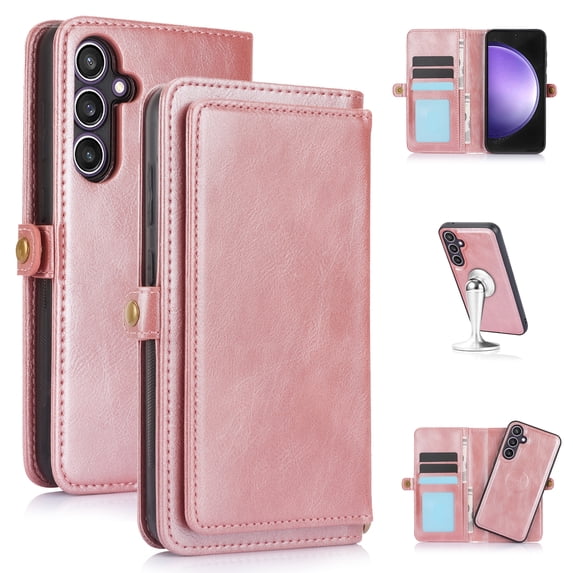 JTCASES for Samsung Galaxy S21 Plus Wallet Case, Detachable Back Magnetic Closure 2-in-1 Shockproof Purse Cover with Card Slots, Faux PU Leather Flip Stand Wristlet Strap Shockproof Cover, Rosegold