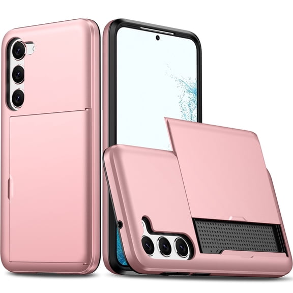 JTCASES for Samsung Galaxy S22 Case with Hidden Card Slot[Up to 2] Shockproof Silicone Bumper Rugged Cover Drop Resistant Slim Hybird for Samsung Galaxy S22 Anti-scratch, Rosegold