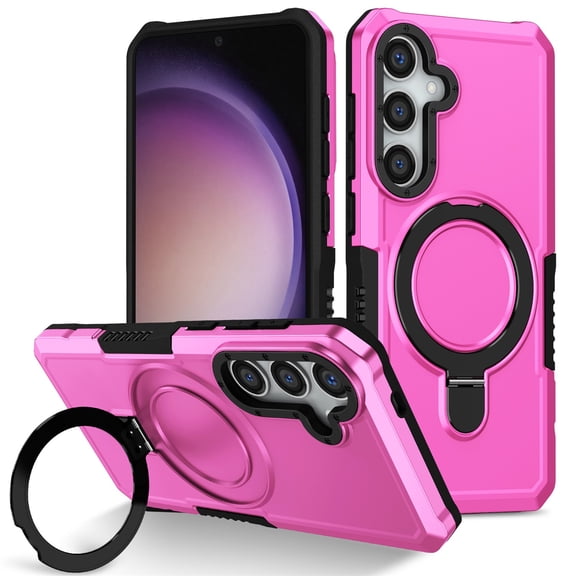 JTCASES for Samsung Galaxy S22 Case, Lens Protective Frame Foldable Rotating Bracket 2-layer Anti-fall Shockproof Anti-scratch Rugged Shell for Samsung Galaxy S22, Pink