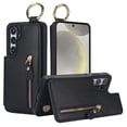 thumbnail image 1 of JTCASES for Samsung Galaxy S22 Case, PU Leather Lychee Pattern Zipper Purse Finger Ring Buckle Card Slots Stand Shell for Samsung Galaxy S22 Wear-resistant Shockproof Wallet Cover, Black, 1 of 8