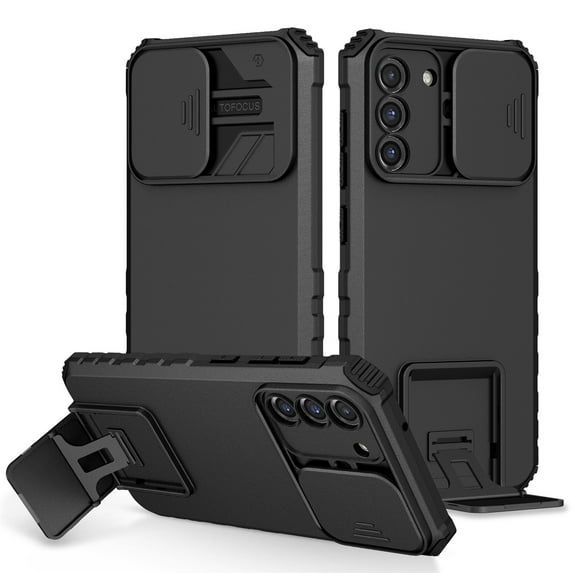 JTCASES for Samsung Galaxy S22 Plus Case, Sliding Camera Cover & Foldable Kickstand Shockproof Corners Anti-fall Rugged Anti-slip PC TPU Heavy Duty Protective Hybitd Shell - Black