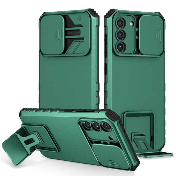 JTCASES for Samsung Galaxy S22 Plus Case, Sliding Camera Cover & Foldable Kickstand Shockproof Corners Anti-fall Rugged Anti-slip PC TPU Heavy Duty Protective Hybitd Shell - Darkgreen
