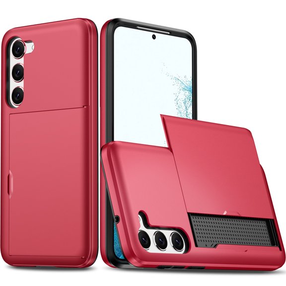 JTCASES for Samsung Galaxy S23 Case with Hidden Card Slot[Up to 2] Shockproof Silicone Bumper Rugged Cover Drop Resistant Slim Hybird for Samsung Galaxy S23 Anti-scratch, Red