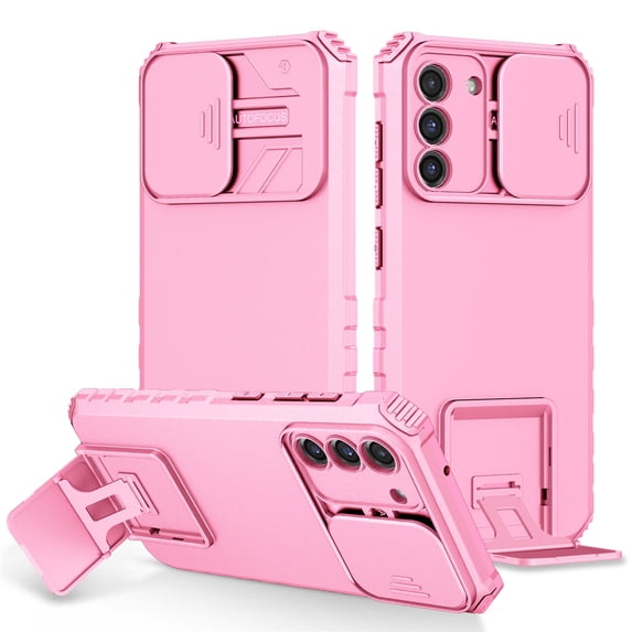 JTCASES for Samsung Galaxy S23 Case, Sliding Camera Cover & Foldable Kickstand Shockproof Corners Anti-fall Rugged Anti-slip PC TPU Heavy Duty Protective Hybitd Shell - Pink