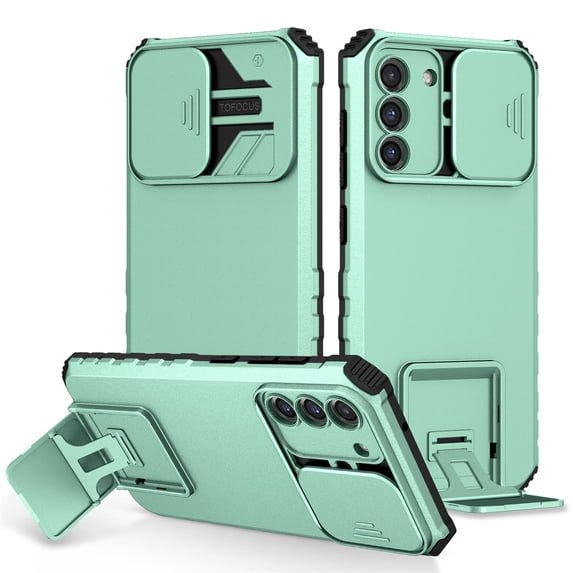JTCASES for Samsung Galaxy S23 Case, Sliding Camera Cover & Foldable Kickstand Shockproof Corners Anti-fall Rugged Anti-slip PC TPU Heavy Duty Protective Hybitd Shell - Lightblue