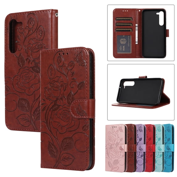 JTCASES for Samsung Galaxy S23 Plus 5G 6.6" 2023, Premium PU Leather Magnetic Wallet Case with Card Holder Lanyard Strap Kickstand Embossed Mandala Flower Pattern Cover for Women Girls, Brown
