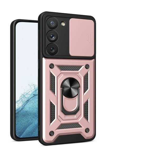 JTCASES for Samsung Galaxy S23 Plus Case with Sliding Lens Window Magnetic Car Mount Rotating Kickstand Hybird 3-layer Non-slipping Military-grade Protection Shell, Rosegold