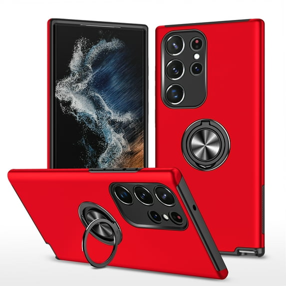 JTCASES for Samsung Galaxy S23 Ultra Case, Car Mount Bracket 2-layer Hybird Shockproof PC TPU Anti-fall Slim Fit Lightweight Magnetic Cover for Samsung S23 Ultra - Red