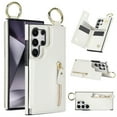 thumbnail image 1 of JTCASES for Samsung Galaxy S23 Ultra Case, PU Leather Lychee Pattern Zipper Purse Finger Ring Buckle Card Slots Stand Shell for S23 Ultra Wear-resistant Shockproof Wallet Cover, White, 1 of 8