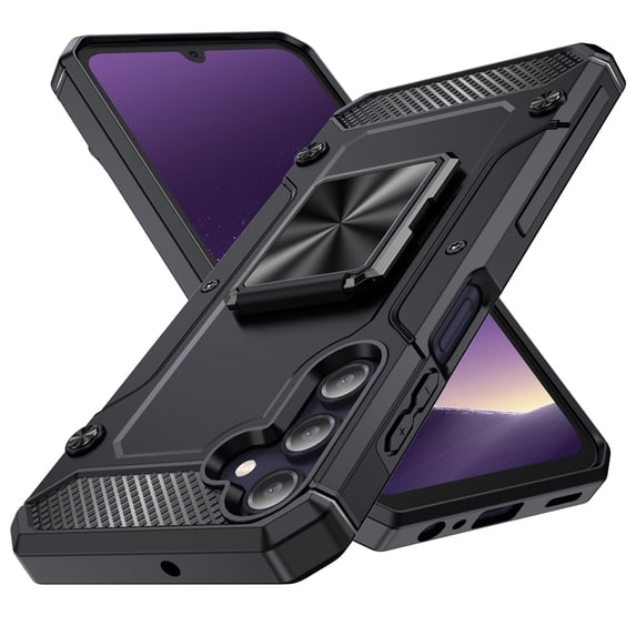 JTCASES for Samsung Galaxy S24 Armor Case, Built-in Rotatable Kickstand Anti-slip Bumper Heavy Duty Protective Hybird Shockproof Anti-fall Shell Car Mount, Black