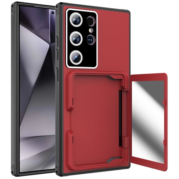 JTCASES for Samsung Galaxy S24 Plus Case, Back Card Holders [Up to 2] Rugged Shockproof Hard Non-slipping Drop Resistant Slim Fit Shell for Samsung S24 Plus(6.7" 2024), Red