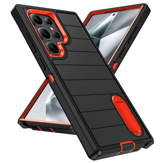 JTCASES for Samsung Galaxy S24 Ultra 5G Case, Galaxy S24 Ultra Phone Case with Built in Kickstand, Shockproof/DropProof Military Grade Cover for Galaxy S24 Ultra 5G 6.8" 2024, Black/Orange