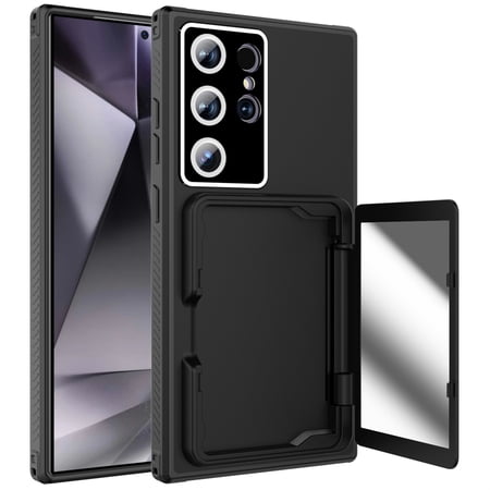 JTCASES for Samsung Galaxy S24 Ultra Case, Back Card Holders [Up to 2] Rugged Shockproof Hard Non-slipping Drop Resistant Slim Fit Shell for Samsung S24 Ultra(6.8" 2024), Black