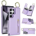thumbnail image 1 of JTCASES for Samsung Galaxy S24 Ultra Case, PU Leather Lychee Pattern Zipper Purse Finger Ring Buckle Card Slots Stand Shell for S24 Ultra Wear-resistant Shockproof Wallet Cover, Purple, 1 of 8
