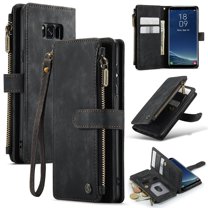 JTCASES for Samsung Galaxy S8 Wallet Case with Zipper Purse Card Holders Flip Stand Wrist Strap Magnetic Closure PU Leather Anti-scratch Support Wireless Charging Drop Resistant Shell, Black