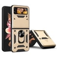 thumbnail image 1 of JTCASES for Samsung Galaxy Z Flip 3 Case with Sliding Lens Window Magnetic Car Mount Rotating Kickstand Hybird 3-layer Non-slipping Military-grade Protection Shell, Gold, 1 of 11