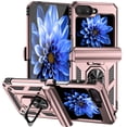 thumbnail image 1 of JTCASES for Samsung Galaxy Z Flip5 Case, Heavy Duty Protection Magnetic Car Mount Rotating Stand [Slide Camera Window] Rugged Shockproof Anti-fall Shell for Z Flip5, Rosegold, 1 of 9