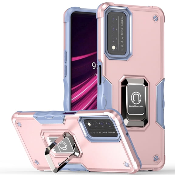 JTCASES for T-Mobile REVVL V+ 5G Case, Support Magnetic Car Mount Adjustable Bracket Non-slipping 2-Layer Shockproof Drop Resistant Heavy Duty Protective Slim Shell, Rosegold