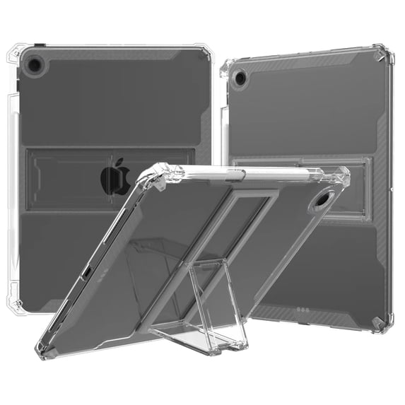 JTCASES for iPad 5th/6th Gen 9.7 inch 2017/2019 Case with Pencil Holder + Foldable Bracket, Transparent Non-yellow Shockproof TPU Protective Cover (Clear)
