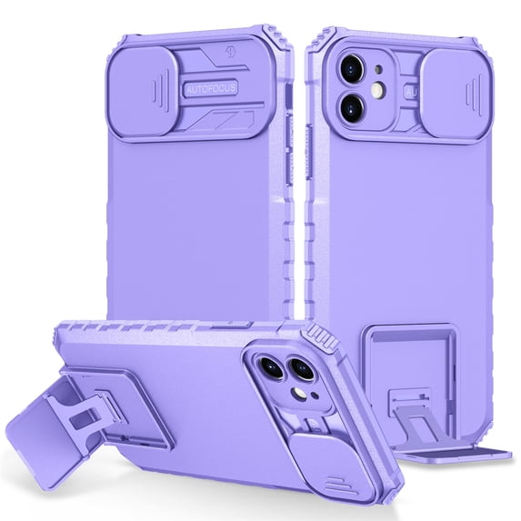 JTCASES for iPhone 11 Case, Sliding Camera Cover & Foldable Kickstand Shockproof Corners Anti-fall Rugged Anti-slip PC TPU Heavy Duty Protective Hybitd Shell - Purple