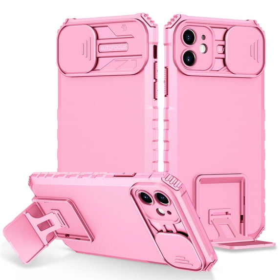 JTCASES for iPhone 11 Case, Sliding Camera Cover & Foldable Kickstand Shockproof Corners Anti-fall Rugged Anti-slip PC TPU Heavy Duty Protective Hybitd Shell - Pink